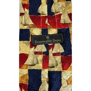 Ermenegildo Zegna Sailboats Red Blue Yellow 100% Silk Made In Italy Necktie